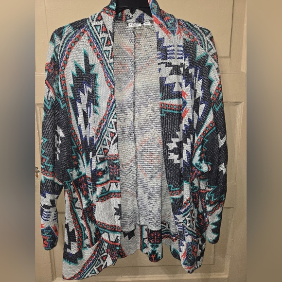 Cato Dolman Sleeve Tribal Patterned Boho Knit Open Cardigan - Picture 2 of 7
